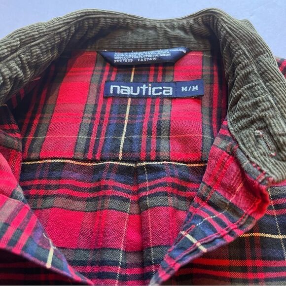 Nautica Men's Button Down Cotton Long Sleeve Shirt Red/Green/Blue Plaid Medium - Picture 3 of 10